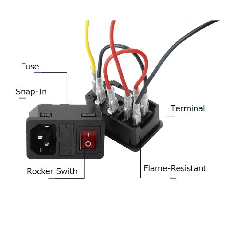 Power Outlet Rocker Rocker Switch On Off Power Socket Inlet Module Plug with Wiring – 3D ...